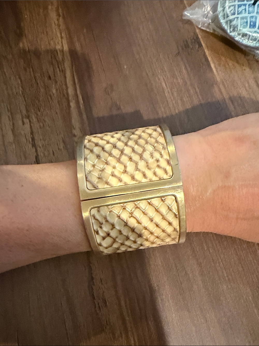 Brahmin Textured Cream and Gold Wide Cuff Bracelet
